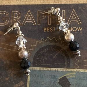 Elegant 925 Silver Bead Black Crystal Dangle Post Earrings Woman’s Jewelry